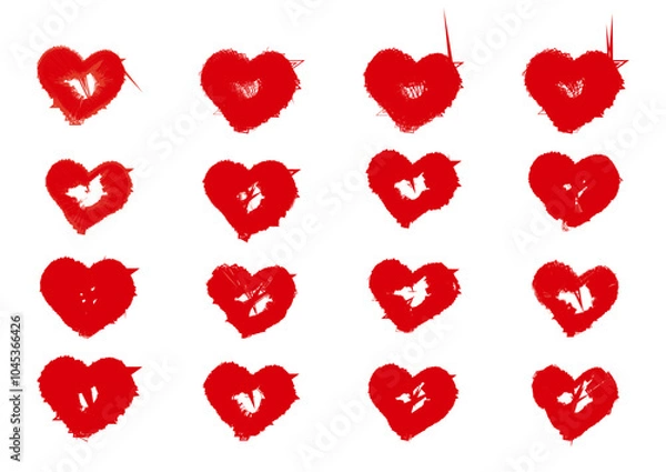 Fototapeta Textured Red Heart Designs As Grunge-Style Distressed Hearts for Bold and Expressive Artwork Perfect for Love, Christmas, Art, and Valentine Projects	