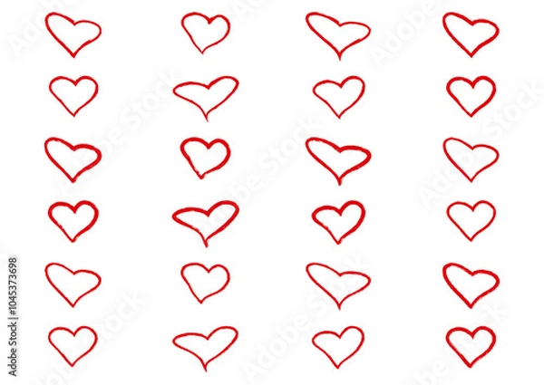 Fototapeta Hand-Drawn Red Heart Outlines: A Collection of Romantic and Playful Heart Shapes for Creative Projects