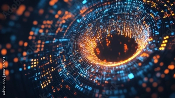 Fototapeta 3D Digital Tech Circle. Big Data Concept on Dark Background