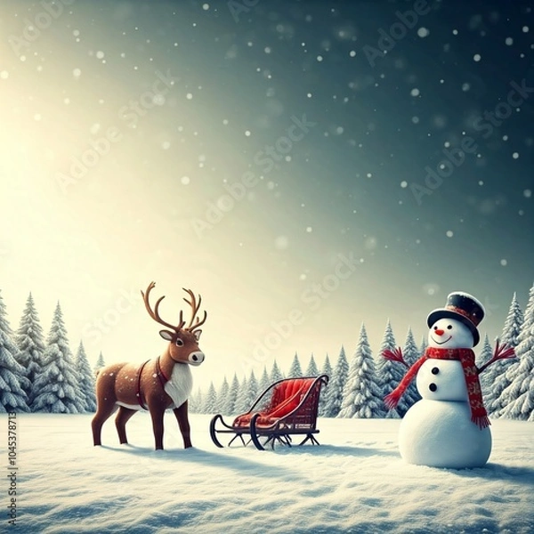 Obraz Raindeer and a snowman