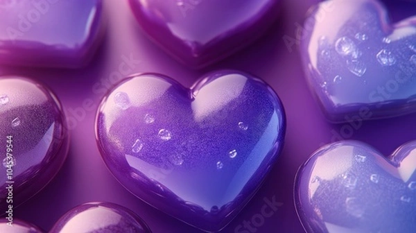 Fototapeta Purple Heart Shaped Objects with Glossy Texture
