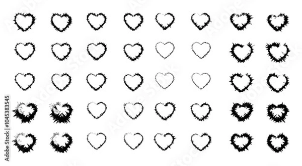 Fototapeta Diverse Rough-Edged Heart Designs in Black and White with Unique Textures and Outlines