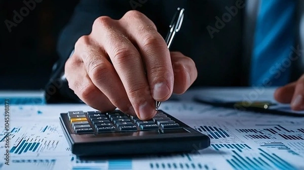 Fototapeta Client calculating investment returns with financial advisor in professional office architectural theme ultra hd high detail clean sharp focus