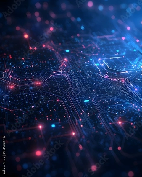 Fototapeta Abstract digital circuit board with glowing connections
