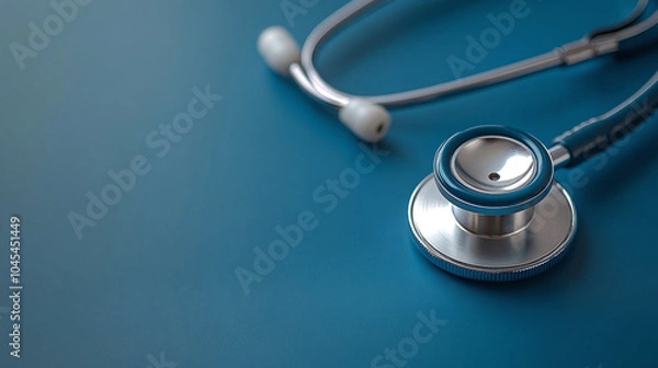 Obraz Stethoscope for doctor diagnostic coronavirus disease, medical tool for health on blue background with copy space, banner concept.