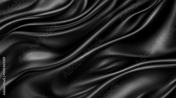 Fototapeta Elegant Black Satin Fabric Drape   Smooth  Luxurious  Texture  Background  Textile