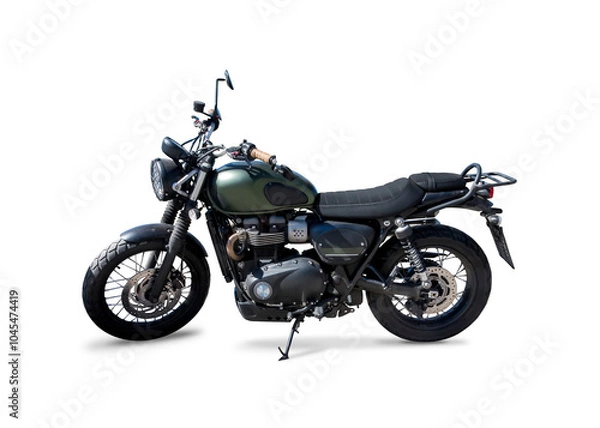 Obraz Street scrambler motorcycle side view isolated on white. PNG	