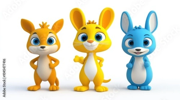 Fototapeta Playful 3D Animated Animals Trio in Fun Pose