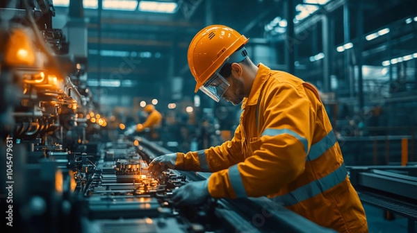 Fototapeta Assembly Line Worker in an Industrial Factory
