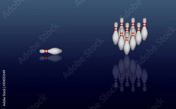 Obraz 仲間はずれ
（ボウリングの一本のピンが、集団から離れた場所に寂しく横たわる。「仲間はずれ／いじめ」を表現）
