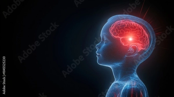 Fototapeta Exploring the mysteries of youth: a glowing depiction of a child\'s brain highlighting cognitive development and imagination