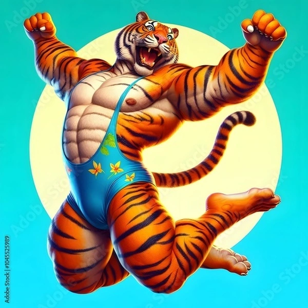 Obraz comical Funny Tiger hyper-realistic gyming
