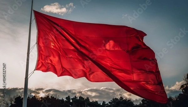 Fototapeta A red flag with a revolutionary aura