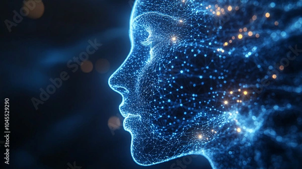 Obraz abstract blue digital face with bokeh lights