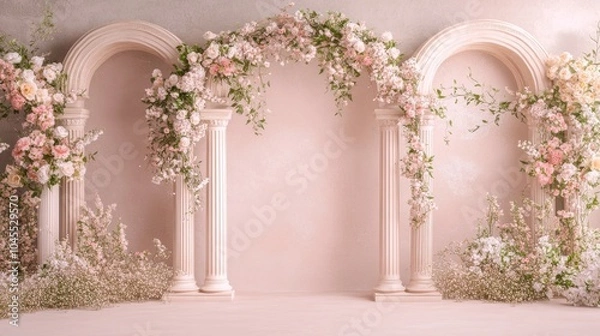 Fototapeta Enchanting Floral Archway in a Serene Indoor Setting with Pastel Hues and Elegant Symmetry