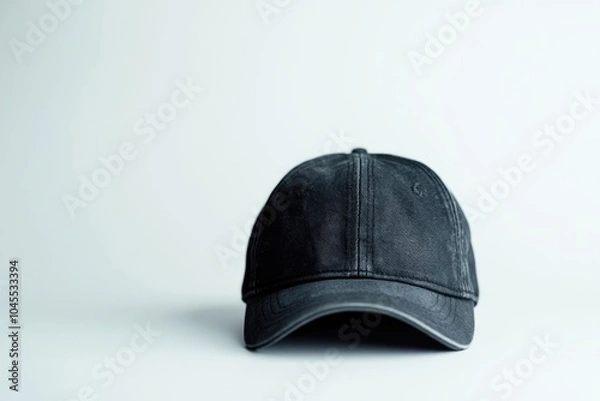 Obraz A black baseball cap sits on a clean white surface, perfect for use in lifestyle or product photography