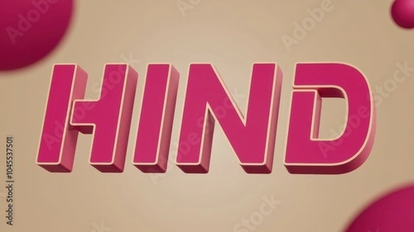 Fototapeta 3D Text Art: Bold 'HIND' Typography with Colorful Circles, Ideal for Creative Projects and Branding