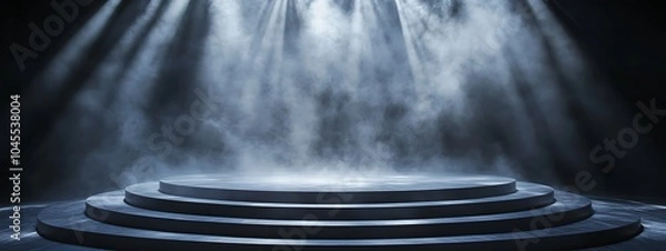 Obraz Abstract White Smoke in a Dark Room with Circular Stage – Fog Background for Dramatic or Mysterious Scene Setting