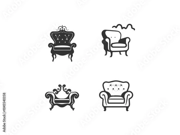 Obraz black logo and white background chair set vector, vector and illustration,