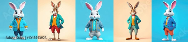 Obraz Large banner with rabbits (bunnies) dressed in business suits on light backgrounds. Easter banner concept for business