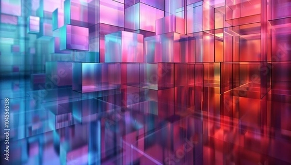 Fototapeta Abstract background with gradient color blocks, made of glass bricks in the...