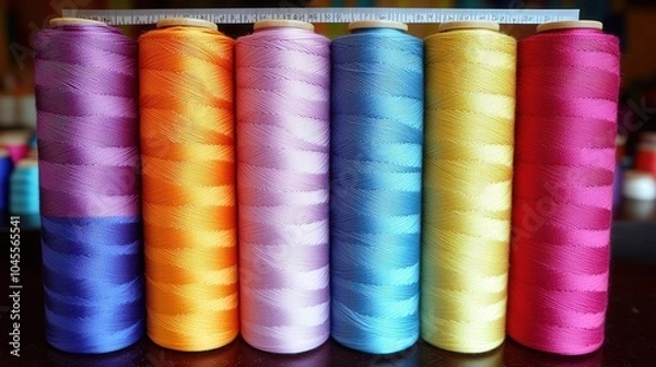 Obraz a view of colorful sewing threads on a black background