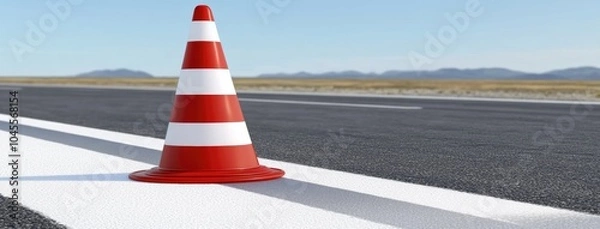 Obraz A traffic cone lies on its side by the racetrack marking the emergency stop point during a thrilling car racing event