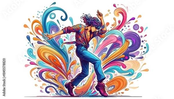Fototapeta Dynamic Dancer in Vivid Abstract Colors Illustration. generator AI