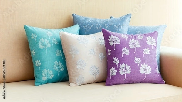 Obraz Colorful pillows on beige sofa