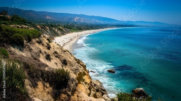 Obraz Scenic Coastal View with Sandy Beach and Clear Waters