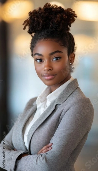 Obraz African American well-groomed youth, dynamic youth leader focused and looking ahead 