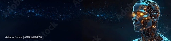 Fototapeta Futuristic Robot Head with Illuminated Features