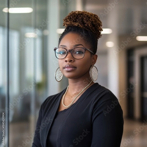 Obraz full body side perspective of black african american business corporate worker on the job 