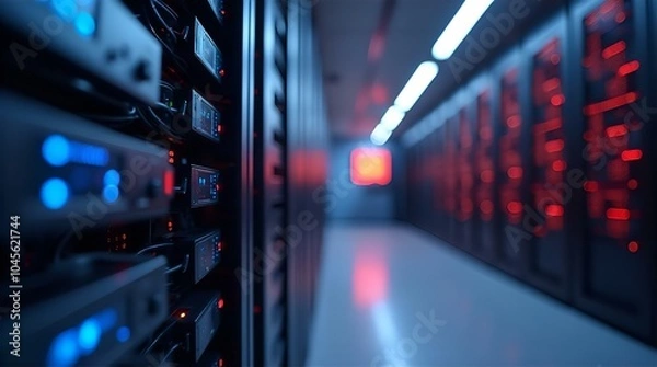 Obraz servers, rows, data, center, activity, modern, technology, network, computing, storage, database, infrastructure, server, rack, cloud, digital, hardware, cables, equipment, processing, power, internet