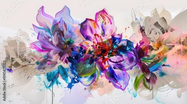 Fototapeta A colorful painting of flowers with a bright orange center