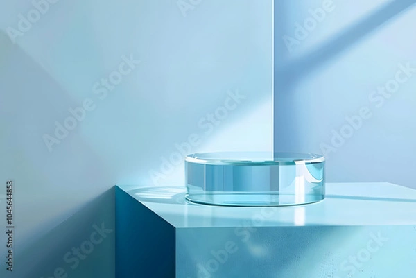Obraz modern product showcase on blue glass podium highlighting reliability