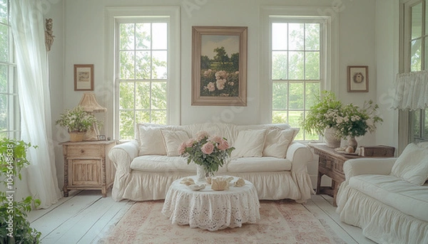 Fototapeta Shabby Chic Farmhouse Family Room Vintage Design