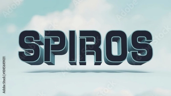 Fototapeta 3D Text Design: Bold 'SPIROS' Typography with Modern Colors Against a Soft Cloudy Background - Perfect for Branding and Marketing