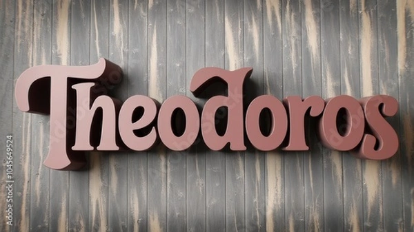 Fototapeta 3D Wooden Text 'Theodoros' on Rustic Background: Ideal for Personalized Decor or Branding Projects