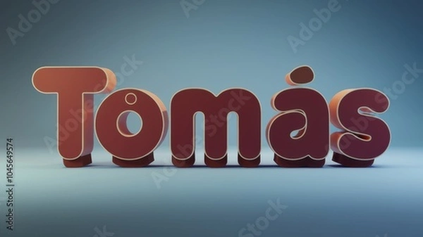 Fototapeta 3D Text Design: The name 'Tomás' in bold, rounded letters with a gradient brown color on a soft blue background, ideal for branding.