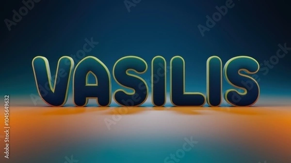 Fototapeta 3D stylized text 'VASILIS', showcasing vibrant colors and a modern design, ideal for branding or artistic projects.
