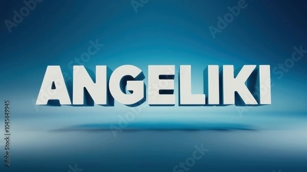 Fototapeta 3D Text 'ANGELIKI' Against a Blue Background: Ideal for Branding, Personal Projects, or Creative Content.
