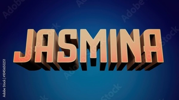 Fototapeta 3D Text Design: Bold 'JASMINA' Name in Orange on Dark Blue Background, Ideal for Branding or Personal Projects
