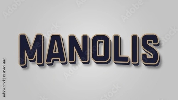 Fototapeta 3D Text Effect: Bold 'MANOLIS' in Dark Navy with Gold Outline on Subtle Gray Background for Branding Use