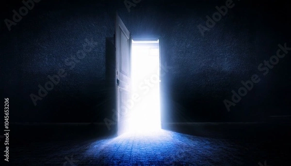 Fototapeta 굳게 닫힌 문이 조금씩 열리며 빛이 새어나오는 모습
