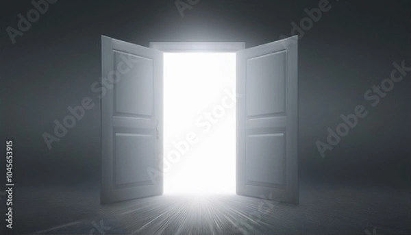 Fototapeta 굳게 닫힌 문이 조금씩 열리며 빛이 새어나오는 모습