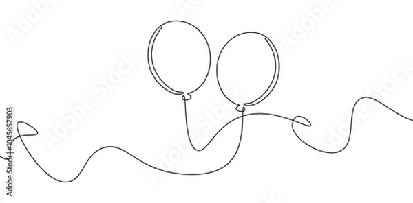 Fototapeta Card party invitation balloon one line continuous drawing doodle design vector