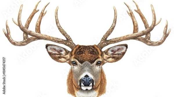 Fototapeta Elegant watercolor illustration of a deer head with intricate branching antlers on white canvas