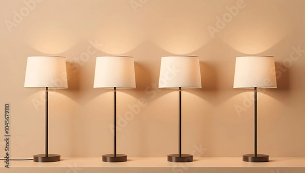 Fototapeta lamps render created visually appealing scene three identical objects beige colored wall