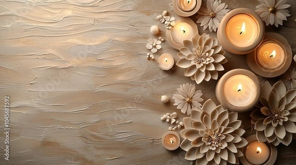 Fototapeta Decorative diyas arranged in beautiful patterns, glowing softly, Festival of Lights design